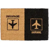 Relaxdays deurmat arrival departure - met vliegtuig print - 40 x 60 cm - kokos - antislip - binnen en buiten
