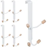 Relaxdays deurhaken set van 5 - met elk 4 haken - metaal -- hout - tot 5 kg - deurkapstok - wit