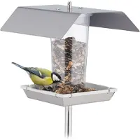 Relaxdays voedertafel op paal - rvs - hangend - staand - voor tuinvogels - kleine vogels -