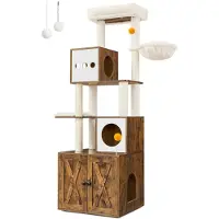 Feandrea Krabpaal, kattenboom met kattenbakkast, vintage bruin