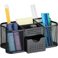 Relaxdays pennenbak - met lade - 10x23,5x11,5 cm - bureau organizer - zwart