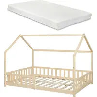 En.casa Kinderbed Hesel huisbed met matras en uitvalbeveiliging 120x200 cm houtkleurig [] [neu.haus]