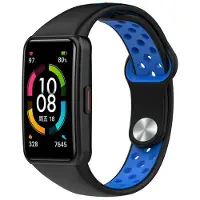 Strap-it Siliconen Smartwatch bandje - Geschikt voor Honor Band 6 sport bandje - zwart/blauw - Horlogeband / Polsband / Armband
