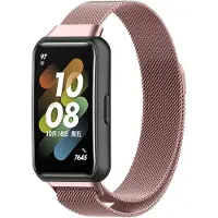Strap-it Milanees Smartwatch bandje - Geschikt voor Huawei Band 7 Milanese band - roze - Horlogeband / Polsband / Armband - Huawei band 7