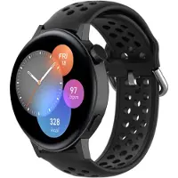 Strap-it Siliconen sport bandje met gaatjes - Geschikt voor Huawei Watch GT 3 42mm / Huawei Watch GT 3 Pro 43mm / Huawei Watch GT 2 42mm / Huawei Watch GT - 42mm bandje - Sport bandje - Zwart