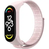 Strap-it Nylon Smartwatch bandje - Geschikt voor Xiaomi Mi Band 7 nylon bandje - lichtroze - Horlogeband / Polsband / Armband