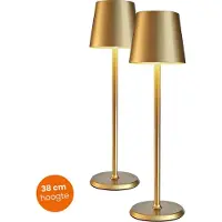 Goliving Tafellamp Oplaadbaar – 2 Stuks - Draadloos en dimbaar – Moderne touch lamp – Industrieel - Nachtlamp Slaapkamer & Woonkamer – 38cm – Goud