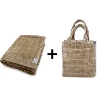 Linnick Flanel Fleece Deken Crocodile - Shady Sand - 200x220cm - Fleece Plaid - Fleece Deken 200x220