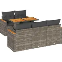 vidaXL 6-delige Loungeset met kussens poly rattan acacia grijs