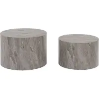 Sweeek Set van 2 salontafels PAROS rond grijs marmer effect, nesttafels Ø58 x H 40cm / Ø50 x H 33cm