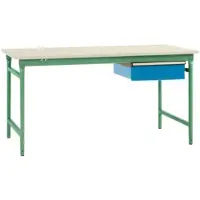 Manuflex BB5257.6011 Compleet bijzettafel basis stationair met kunststof plaat + enkele lade, bxdxh: 1500 x 800 x 780 mm Reseda groen (RAL 9010)