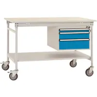 Manuflex BB5361.5012 Compleet bijzettafel basismobiel met melamine schijf + behuizing onderbouw, bxdxh: 1000 x 800 x 850 mm Lichtblauw (RAL 5012)