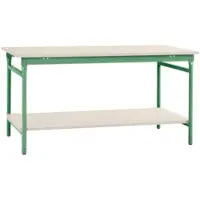 Manuflex BB5217.6011 Compleet bijzettafel basis stationair met kunststof plaat + legplank, bxdxh: 1250 x 600 x 780 mm Reseda groen (RAL 9010)