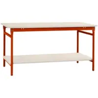 Manuflex BB5221.2001 Compleet bijzettafel basis stationair met melamine schijf + legplank, bxdxh: 1500 x 800 x 780 mm Rood-oranje (RAL 2001)
