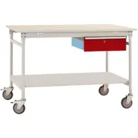 Manuflex BB5351.3003 Compleet bijzettafel basismobiel met melamine schijf + enkele lade, bxdxh: 1500 x 800 x 850 mm Robijn-rood