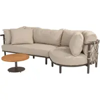 4 Seasons Outdoor Ezra chaise longue organische loungeset 3 delig teak terre
