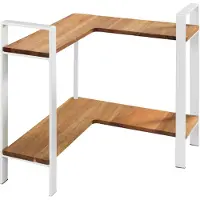 Wenko Keukenrek Lou Hoekmodel in mat wit staal en FSC gecertificeerd acaciahout 30x33x30cm - 2 niveaus - Keukenrek Staand - Keukenorganizer