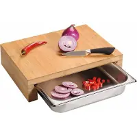 Kesper FSC Bamboe Houten Snijplank met 1 RVS Lade - 2in1 Verhoogde Snij Plank met 1 RVS Uitschuifbare laden aan de Voorkant (Opvangbakken) - Afm. 37.5 x 27.5 x 9.5 Cm.