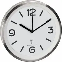 TFA-Dostmann 60.3535.02 - Wandklok - Analoog - Rond - Radiogestuurde tijdsaanduiding - Rustig loopwerk - Achtergrondverlichting - Aluminium - Glas - Zilverkleurig - Wit