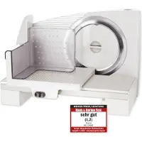 Emerio Multifunctionele Snijmachine - 110W - Dikte Verstelbaar 0-15mm - RVS Mes - Elektrische Snijmachine voor Brood, Kaas en Vlees - Broodsnijmachine Elektrisch - MS-125001 Allessnijder Wit