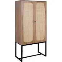 Sweeek Vintage wandkast 2 deuren houtdecor rotan en metaal 80cm Naturel