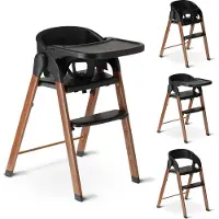 Deryan Luxe Kinderstoel - Meegroei kinderstoel - Inklapbaar - Zwart/Houtlook