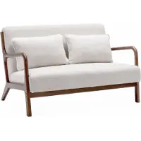 Sweeek Scandinavische 2 zitsbank walnootkleurig hout en bouclé Crème