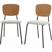 Sweeek Bouclé zitting en houten rugleuning stoelen (set van 2) Wit