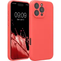 Kwmobile telefoonhoesje geschikt voor Apple iPhone 16 Pro Max - TPU backcover met siliconen coating - Smartphone case in neon koraal