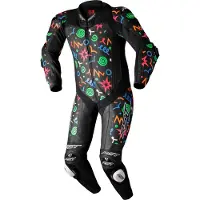 Rst Pro Evo Airbag Doodle, leren pak 1st. geperforeerd ,Zwart/Groen/Blauw/Rood/Oranje ,L
