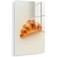 MuchoWow Glasschilderij 20x30 cm - Schilderij acrylglas - Croissant - Brood - Beige - Foto op glas - Muurdecoratie woonkamer - Wanddecoratie slaapkamer - Schilderijen
