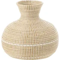 J-Line vaas Geweven - zeegras - naturel/wit - Ø 39 cm
