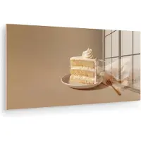 MuchoWow Glasschilderij 80x40 cm - Schilderij acrylglas - Vanilletaart - Cake - Romig - Foto op glas - Muurdecoratie woonkamer - Wanddecoratie slaapkamer - Schilderijen