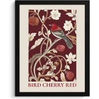 PosterMonkey Fotolijst inclusief poster - Posterlijst 30x40 cm - Posters - Vogel - Bordeaux - Bloemen - Bessen - Foto in lijst - Keuken decoratie muur - Wanddecoratie accessoires - Muurdecoratie - Schilderijen