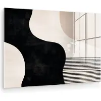 MuchoWow Glasschilderij 60x40 cm - Schilderij acrylglas - Abstract - Japandi - Beige - Modern - Foto op glas - Muurdecoratie woonkamer - Wanddecoratie slaapkamer - Schilderijen