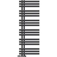 LuxeBath badkamer radiator Ijzer EM 500x1400 mm antraciet middenaansluiting met aansluitset en thermostaat hoekwand, design radiator badkamer verwarming handdoekwarmer handdoekdroger handdoekradiator