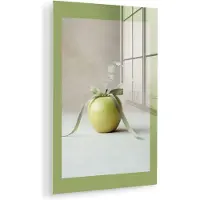 MuchoWow Glasschilderij 60x90 cm - Schilderij acrylglas - Groen - Appel - Strikje - Foto op glas - Muurdecoratie woonkamer - Wanddecoratie slaapkamer - Schilderijen