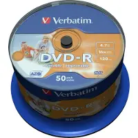 Verbatim DVD-R Wide Inkjet Printable discs op spindel - 16-speed - 4,7 GB / 50 stuks