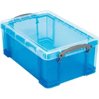 Really Useful Box opbergdoos, kunststof, met deksel, transparant blauw, 9 l