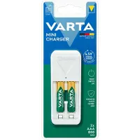 Varta Mini batterijlader voor batterijen , 2x AA/AAA, incl. 2 AA oplaadbare batterijen, laadtijd 4,5 h, EU-stekker, 100-240 V, B 43 x D 63 x H 102 mm, wit