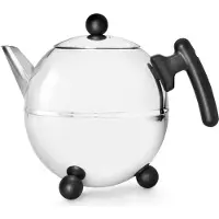 Bredemeijer - Theepot dubbelwandig - Duet Bella Ronde – 1,5 liter - RVS - Zwart beslag