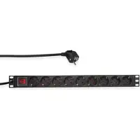 Logilink PDU9C02 19 inch Stekkerdoos voor patchkast 1 HE Geaarde contactdoos Met schakelaar Zwart