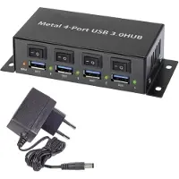 Renkforce RF-3955362 RF-3955362 USB-hub 4 poorten USB-A USB 3.0 5 GBit/s Met metalen behuizing, Individueel schakelbaar, Voor wandmontage Zwart