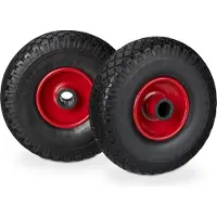 Relaxdays steekwagenwiel - set van 2 stuks - stalen velg - anti lek - 25 mm as - 100 kg zwart-rood