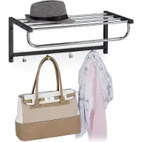 Relaxdays muur kapstok hangend - met hoedenplank - 4 haken - metaal - 25 x 60 x 32,5 cm