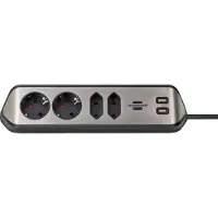 Brennenstuhl brennenstuhlestilo hoekaansluitdoosstrook met USB laadfunctie 4-weg 2x b eschermend contactdoos & 2x Euro zilver/zwart