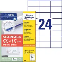 Avery-Zweckform 6602 Universele etiketten 70 x 36 mm Papier Wit 1560 stuk(s) Permanent hechtend Laser (kleur), Laser (zwart/wit)