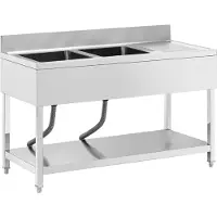 Royal Catering Aanrechttafel - 2 spoelbakken - RVS - 140 x 60 cm -