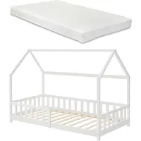 En.casa Kinderbed Hesel huisbed met matras en uitvalbeveiliging 90x200 cm wit [] [neu.haus]