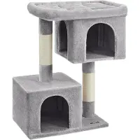 Feandrea Kattenhuis met groot platform, 2 pluche holtes, klimboom, lichtgrijs, PCT61W